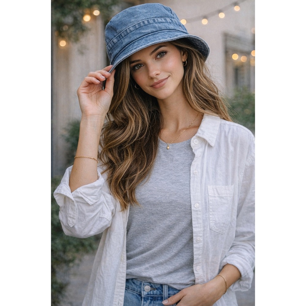 Vintage Denim Bucket Hat Adams 100% Cotton Blue Wash Y2K Streetwear Unisex
